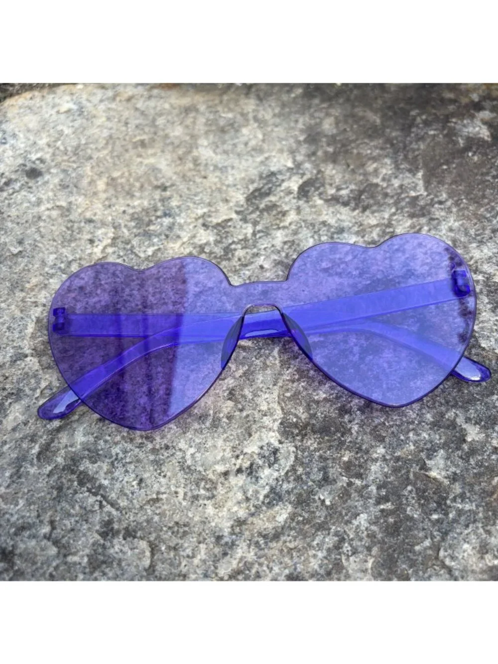 Purple Heart Shaped Sunglasses Rimless Tinted Festival Rave Party Boho Pride NEW